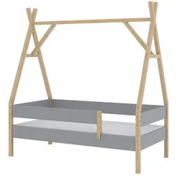 VitaliSpa Tipi-Bett Bali Grau 80x160 cm mit Matratze , Holz , Rechteckig , Babymöbel & Kindermöbel, Kinderzimmer & Jugendzimmer, Kinderbetten, Spielbetten