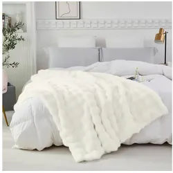 Wohndecke Sofadecke Welle Plüschdecke Zotteldecke Künstlich Kaninchenfell, BTTO, Felldecke Babydecke Kinderdecke weiß