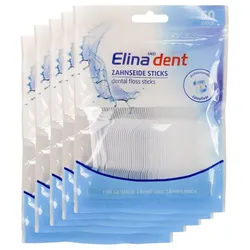Marabellas Shop Zahnseide-Stick Elina Dent 5er Zahnseide Sticks 50-er Packung Mundpflege und Reinigung, mit Zahnstocher weiß