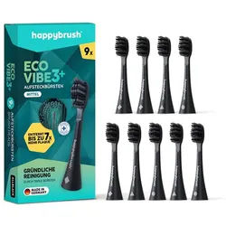 happybrush Aufsteckbürsten V3 AllBlack - mit Wechselindikator - 9 Stück - Spar-Set, für happybrush Eco Vibe 3, hochwertige Triple-Borsten, Wechselindikator schwarz