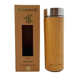 biomondi Thermobecher, 400 ml, Nachhaltige Thermoflasche aus Bambus, 1 Stück