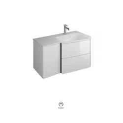 burgbad Badu Mineralguss-Waschtisch weiß velvet, inklusive Waschtischunterschrank, 2 Auszüge, eine Tür, Version links, Breite 920mm, SFUH092LF3689C0037G0196, Farbe: Weiß matt / Weiß matt, Griffleiste