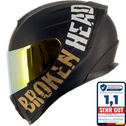 Broken Head BeProud Sport Gold Motorradhelm + Verspiegeltes Visier | Limited ...