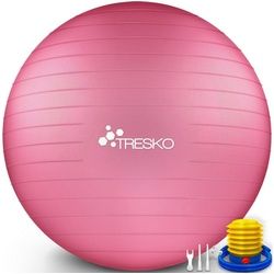 TRESKO Gymnastikball mit GRATIS Übungsposter inkl. Luftpumpe Yogaball, BPA-Frei Sitzball Büro Anti-Burst inkl. Luftpumpe, Fitnessball rosa 85 cm