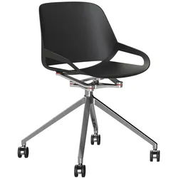 Aeris Besucherstuhl , Schwarz, Alufarben , Metall, Kunststoff , Rollen, Sternfuß , 50x72x52 cm , Fsc, Made in Germany , Typenauswahl, Wippfunktion, Sitzfläche 360° drehbar , Büromöbel, Bürostühle, Besucherstühle