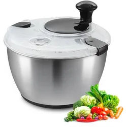 VEVOR Salatschleuder Salattrockner mit Kurbelantrieb 4,5 L, Gemüsetrockner, Waschmaschine, Salatreiniger & Trockner mit Schüsseldeckel aus Edelstahl, Geeignet für Gemüse, Kräuter, Beeren, Früchte