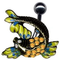 Order & Smile Schmuck Bauchnabelpiercing Bauchnabelpiercing: Reverse Bauchnabel Piercing Koi Fisch gelb