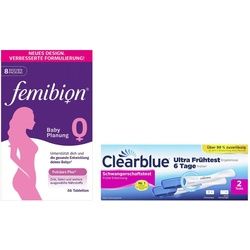 Femibion 0 Babyplanung 56 Tabletten + Clearblue Schwangerschaftstest Frühe Erkennung 2 Stück