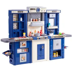VEVOR Kinderküche Kinder Spielküche 3in1 Spielzeugküche 74-teiliges Zubehör Blau