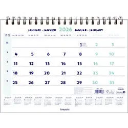 Brepols Wandkalender 2026 1 Monat / 1 Seite Niederländisch, Französisch, Deutsch, Englisch 31,5 (B) x 0,6 (T) x 46 (H) cm Weiß