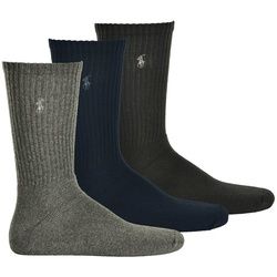 POLO RALPH LAUREN Herren Tennissocken, 3er Pack - CREW-3-PACK, Logo, One Size Schwarz/Grau/Blau 40-46