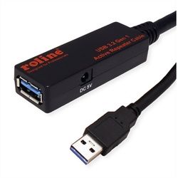 ROLINE USB 3.2 Gen 1 Aktives Repeater Kabel Computer-Adapter USB 3 Typ A Männlich (Stecker) zu USB 3 Typ A Weiblich (Buchse), 1500.0 cm schwarz