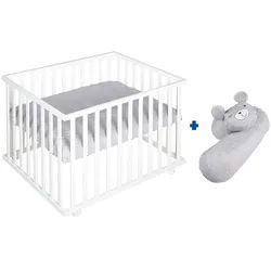Roba Laufgitter inkl. Bettschlange, roba Style grau , Weiß, Grau, Multicolor , Holzwerkstoff , Rechteckig , 72.5x72x98 cm , Babymöbel, Laufstall Baby