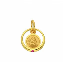 Adelia ́s Kette mit Anhänger Damen 333 Gold Anhänger Taufring mit Rubin Ø 10,1 mm, Schmuckset - Set mit Halskette rot