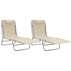 vidaXL Gartenliege Sonnenliegen Klappbar 2 Stk. Creme Textilene und Stahl, 2 St. weiß