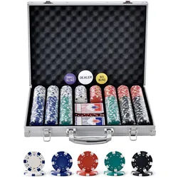 VEVOR Pokerchip-Set, 500-teiliges Pokerset Ungekennzeichnet, Pokerspielset mit Alu-Pokerkoffer, Karten, Knöpfe und Würfel, Komplett Set 9-10 Spieler für Texas Hold'em, Blackjack, Glücksspiel usw.