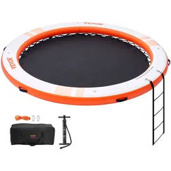 VEVOR Aufblasbares Schwimmdock, Ø 2,43 m, Dockplattform mit Ø 1,52 m Trampolinnetzpool, rutschfeste schwimmende Plattform-Wassermatte mit tragbarer Tasche und abnehmbarer Leiter zum Entspannen am Pool