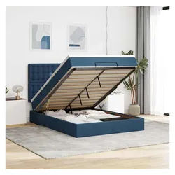 vidaXL Bett, Ottoman-Bett mit Matratze Blau 140x200 cm Stoff