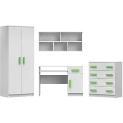Deine Möbel 24 Kinderzimmer-Set Inge III Weiß/Grün4-teilig , Weiß, Grün , Holzwerkstoff , 270x193x50 cm , Babymöbel & Kindermöbel, Kinderzimmer & Jugendzimmer, komplette Jugendzimmer