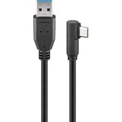 USB-C auf USB A 3.0 Kabel, USB 3.0 Stecker Typ A auf USB-C Stecker, 90° USB-C Stecker, Synch- und Ladekabel, schwarz