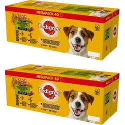 PEDIGREE Adult Beutel 80x100g Gemischte Geschmacksrichtungen - Nassfutter für Hunde (Huhn und Gemüse, Rind und Gemüse, Truthahn und Karotten, Rind und Lamm)