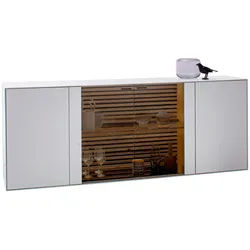 Schöner Wohnen Sideboard , Weiß, Eichefarben , Holz, Glas , Kerneiche , massiv , 3 Fächer , 203x80x44 cm , Goldenes M, Dgm , Wohnzimmer, Wohnwände, Wohnwand-Serien