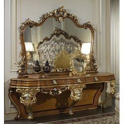 Casa Padrino Barockspiegel Luxus Barock Konsole mit Spiegel Braun / Gold / Silber - Prunkvoller handgefertigter Schminktisch mit Wandspiegel - Hotel Möbel - Schloss Möbel - Luxus Qualität - Made in Italy