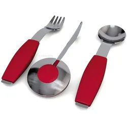 Ornamin Besteck-Set ORNAMIN Ergonomisches Besteck-Set (3-tlg), 1 Personen, Edelstahl + Qualitätskunststoff, Esshilfe l Alltagshilfe l ergonomische Griffe l Made in Germany rot