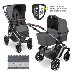 ABC Design Kombi-Kinderwagen Salsa 4 Air - Asphalt, 2in1 Kinderwagen Buggy Set mit Babywanne, Sportsitz, Regenschutz grau