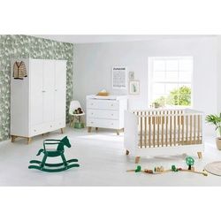 Pinolino Babyzimmer , Weiß, Eichefarben , Holzwerkstoff , 5 Fächer , 3 Schubladen , in verschiedenen Größen erhältlich,zum Juniorbett umbaubar, höhenverstellbar, Sprossen mit Normabstand, Aufbauanleitung im Karton, Lattenrost inklusive, Schlupfsprossen , Baby & Kindermöbel, Babyzimmer, Babyzimmer-serien