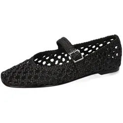 Melvin & Hamilton Bexley 2 Leder-Mary Jane Schuhe für Damen Ballerina Flache Absätze, Echtes Leder, Von Hand geflochten schwarz 36 EU