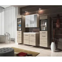 Badmöbel-Set 5-tlg. Madrit mit LED ca. 120 cm San Remo Eiche