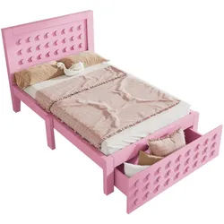 Okwish Kinderbett, 1 Stauraumschublade, Block-Design, 90x200cm, Rosa , Holz , 90x200 cm , Babymöbel & Kindermöbel, Kinderzimmer & Jugendzimmer, Kinderbetten