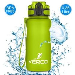 VERCO Trinkflasche 350 ml Sport Tritan 0,35 Liter Flasche, Wasserflasche BPA Frei mit Fruchtsieb wiederverwendbar nachhaltig grün