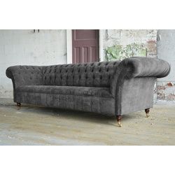 JVmoebel Chesterfield-Sofa, Chesterfield 3 Sitzer Sofa Design Sofa Couch 225 cm grau