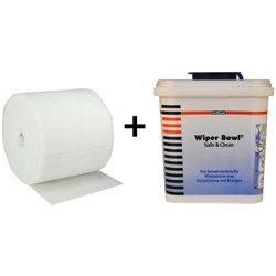 Multitex® Wipes Rolle DR 100% PET & Spendereimer, Wiper Bowl Safe & Clean, 1 Karton = 6 Rollen à 100 Tücher + 1 Spendereimer