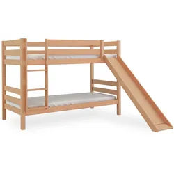 Bubema Malu – Kinder Etagenbett/Hochbett, Buche massiv, mit oder ohne Rutsche, natur oder weiß - Mit Rutsche/Natur lackiert