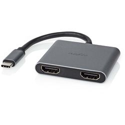 Nedis USB-CTM Adapter USB 3.2 Gen 1 | USB-CTM Stecker | 2x HDMITM | 4K@30Hz | 0.10 m | Rund | Vernickelt | PVC | Schwarz | Box