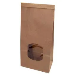 Greenbox Bodenbeutel M, PP-Folie, 11,5 x 7 x 24,5 cm, Schlichte Blockbeutel mit Fenster und Clipband Verschluss, 1 Karton = 400 Stück, Farbe: braun