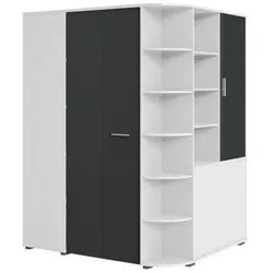 Carryhome Begehbarer Eckschrank , Graphitfarben, Weiß , Holzwerkstoff , 16 Fächer , 124x199x148 cm , Made in Germany , Typenauswahl, Beimöbel erhältlich, umfangreiches Zubehör erhältlich, in verschiedenen Holzdekoren erhältlich , Schlafzimmer, Kleiderschränke, Eckschränke
