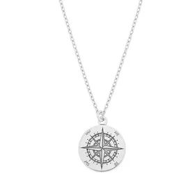 SCHOSCHON Kette mit Anhänger Halskette Kompass Anhänger 925 Silber mini ø 12 mm, Windrose Himmelsrichtungen silberfarben 42 cm