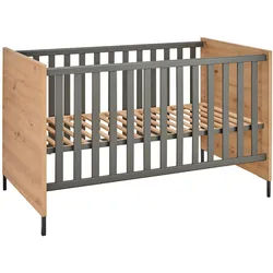 Jimmylee Gitterbett , Eiche Artisan , Holzwerkstoff , 78x93x144 cm , DIN EN ISO 9001 , zum Juniorbett umbaubar, höhenverstellbar, Aufbauanleitung im Karton, Lattenrost inklusive, Schlupfsprossen , Babymöbel & Kindermöbel, Babyzimmer, Babybetten, Gitterbetten