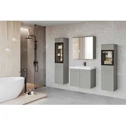 Badmöbel-Set 5-tlg. Madrit mit LED ca. 140 cm Hellgrau