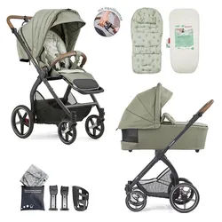 Gesslein Kombikinderwagen , Hellgrün, Salbeigrün , Textil , 55x130x100 cm , EN 1888, UV 50+, Oeko-Tex® Standard 100 , Feststellbremse, Fußstütze abklappbar, Federung, kugelgelagerte Räder, Verdeckung abnehmbar, 5-Punkte-Gurt, Handbremse, für Babyschale geeignet, Griff in Lederoptik, mit Tragegriff, Sitz umsetzbar, Reflektorstreifen, abnehmbarer Schutzbügel,5-Punkt-Gurt, Sitz umsetzbar, Sportsitz mit verlängertem Verdeck,Matratze, zusammenklappbar , Baby on Tour, Kinderwagen, Kombikinderwagen