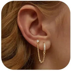 LuxusKollektion Ohrring-Set Ohrringe Silber 925 Zirkonia Doppel Piercing Ohrstecker Creolen Kette