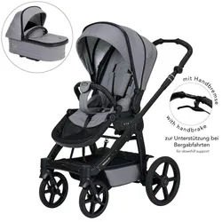 Hartan Kinderwagenset , Grau , Textil , 3-teilig , 58x120x102 cm , EN 1888, UV 50+, AZO-frei, Made in Germany , Feststellbremse, Fußstütze abklappbar, Federung, kugelgelagerte Räder, 5-Punkte-Gurt, Handbremse, für Babyschale geeignet, Griff in Lederoptik, Sitz umsetzbar, Reflektorstreifen, abnehmbarer Schutzbügel,5-Punkt-Gurt, Gurtschoner, Schutzbügel abnehmbar, Sitz umsetzbar,Matratze , Baby on Tour, Kinderwagen, Kombikinderwagen