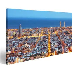islandburner Leinwandbild Bild auf Leinwand Barcelona Skyline Luftbild In Der Nacht Spanien Wan