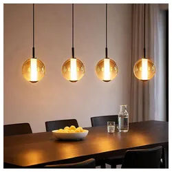 GLOBO LIGHTING LED Pendelleuchte, LED-Leuchtmittel fest verbaut, Warmweiß, Hängelampe Pendelleuchte Esstischlampe 4 flammig Glaskugel rauch grau
