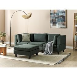 3-Sitzer Sofa Leinenoptik dunkelgrün mit Ottomane UNSTAD