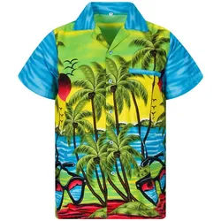 King Kameha Hawaiihemd Sunglasses Funky Hawaii-Hemd Kurzarm Front-Tasche Stylish Unisex blau L